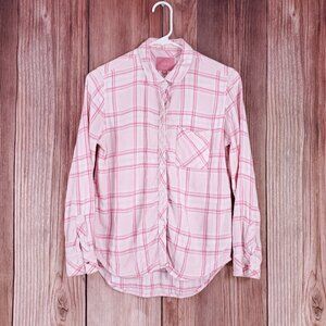 Rails Womens Size Medium Hunter Love LS Button Up Pink Plaid Flannel Rayon Shirt